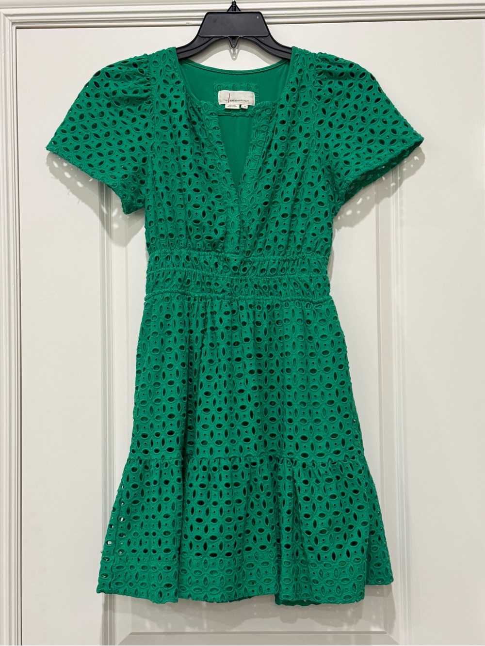 Ladies Anthropologie Green Eyelet Fit and Flare Dress X-Small